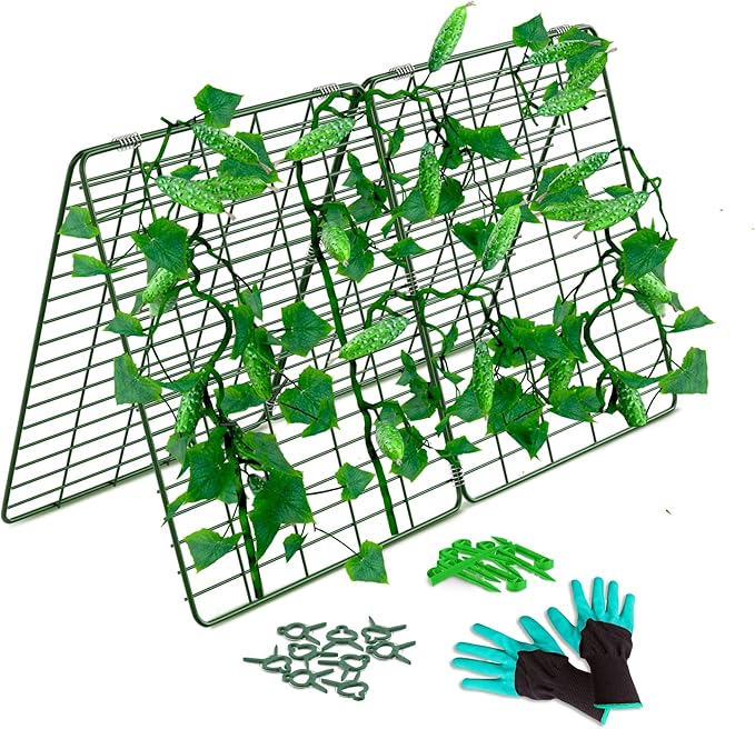 GOLETIO Cucumber Trellis for Raised Bed - 35" x 55" Garden Trellis for Climbing Plants Outdoor - A Frame Trellis for Climbing Vegetables with Plant Support Clips and Gloves