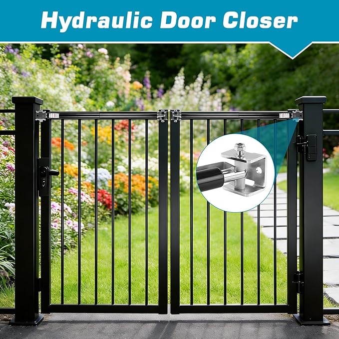 6-Pack TB200B Hydraulic Gate Closer, Heavy Duty Adjustable Closer for 60-140 lbs Gates 40-64 Inch Width, Self-Closing Door Hardware for Yard Fence Garden Ranch Farm