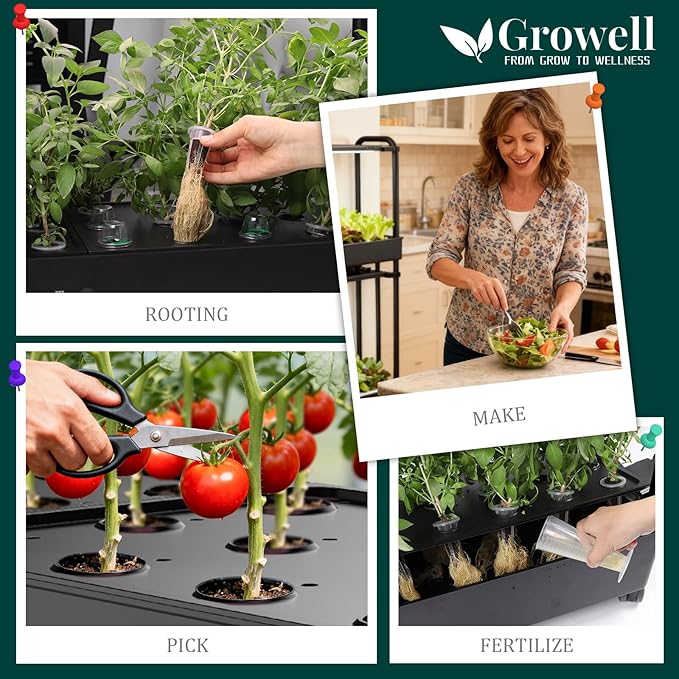 Growell 60-Pod Hydroponics Growing System, Large Vertical Hydroponic Garden with Smart Full-Spectrum Grow Lights, Auto Circulating Water, Mobile Indoor Gardening System for Herbs, Vegetables & Fruits