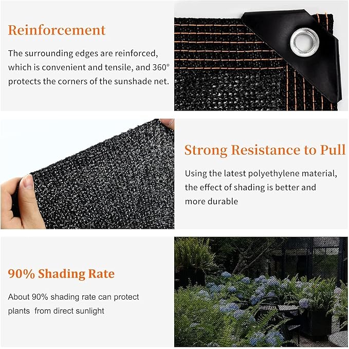 Shade Cloth 90% 10 Ft x 13 Ft Sun Shade Net with Grommets UV-Blocking Net for Plants Cover Greenhouse Barn Flowers Patio Lawn Outdoor