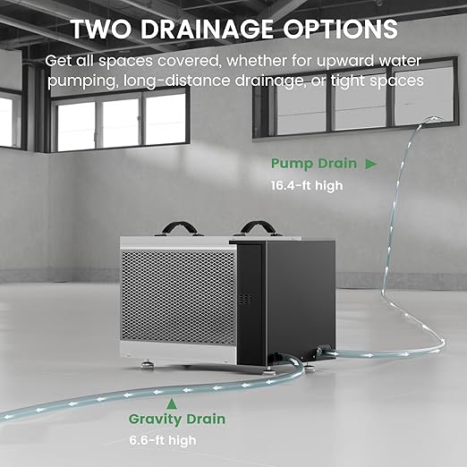 Waykar 125 Pint Crawl Space Dehumidifier with Pump and Drain Hose for commercial, Basements, and Water Damage Unit for Spaces up to 6500 Square Feet, Smart Humidity Control - 5-Year Quality Coverage