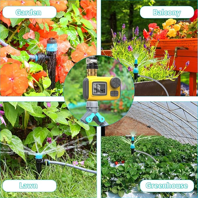 Automatic Drip Irrigation Kit with Water Timer, 100ft Garden Watering System with Y-Diverter, Fast-Plug Misting & Drip Irrigation System for Patio, Lawn, Flower Bed, Greenhouse & Yard Care