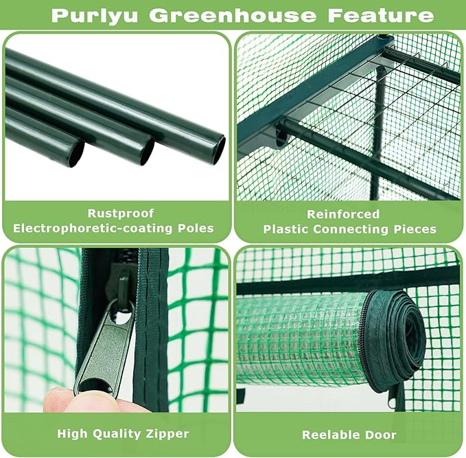 Purlyu Mini Greenhouse for Indoor Outdoor,Plant Green House 4-Tier Rack Stand Portable Greenhouses with Durable PE Cover for Seedling, 2.5x1.6x5.2 FT Ideal Gardening Gifts for Women Men(PLGH704G)