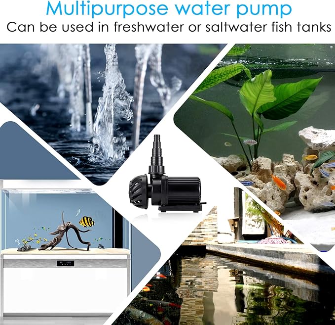 AQQA Controllable Aquarium Water Pump,75W 2400GPH Circulation Make Wave/Feed Mode/20 Options Flow Adjustable, Amphibious Submersible or Land Powerful Return Pump for Saltwater & Freshwater