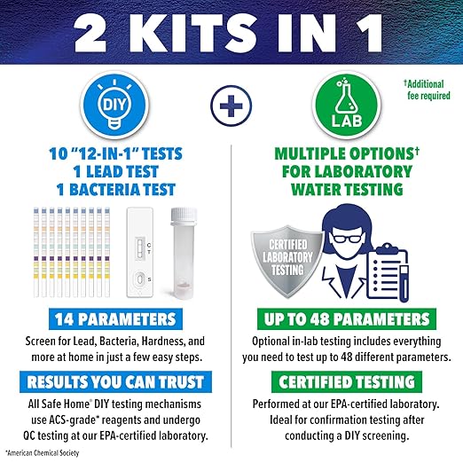 Safe Home® Complete Drinking Water Test Kit – DIY Screening for 14 Parameters + Optional Testing at Our EPA-Certified Lab for up to 48 Parameters – Made in the USA