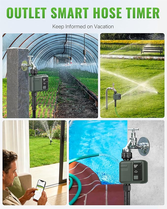 WiFi Water Timer for Garden Hose, Sprinkler Timer 1 Zone, Smart Hose Water with WiFi Irrigation Controller,Voice Control RF433 Automatic Irrigation System/Rain Delay/Manual Watering D31WT06