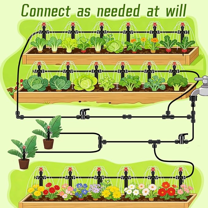 30 Pcs Quick Connect 1/4" Drip Irrigation Tee Fittings, Push-to-Connect Drip Irrigation Tee Connectors for 1/4 Inch Irrigation Tubing with 10Pcs End Plugs,Hose Connectors for Garden Irrigation System