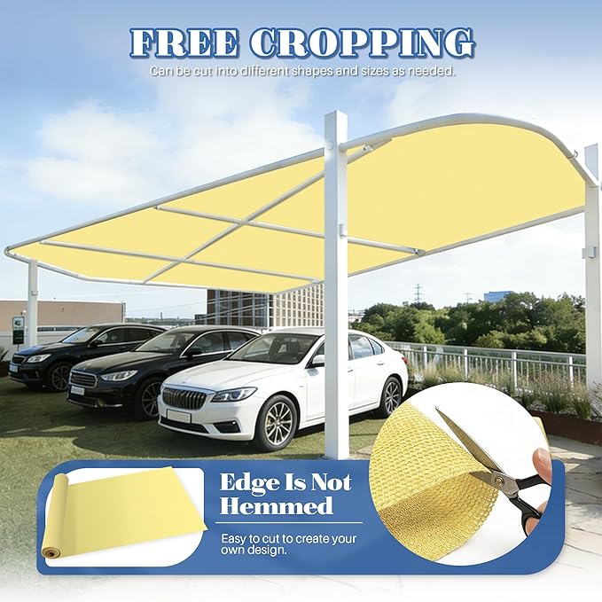 ECOOPTS 6'x235' Sun Shade Roll, Sun Shade UV Blockage Cover for Outdoor Backyard Patio Pergola Greenhouse Plants (Light Yellow)