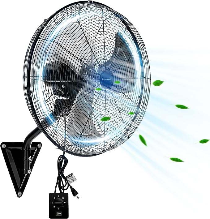 20" Wall Mount Fan, 7100CFM Heavy Duty Wall Fan with 3-Speed & Adjustable Tilt, High Velocity Industrial Oscillating Fans for Garage, Factory, Patio, Indoor, Porch, Shop & Commercial Use - ETL Listed