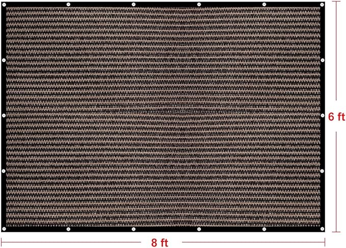 Shatex 90% Sun Shades for Patios 6X 8ft Shade Fabric Sun Shade Cloth Taped Edge with Grommets Sun-Block Mesh Shade for Pergola Cover Canopy Mocha, 12 Bungee Balls