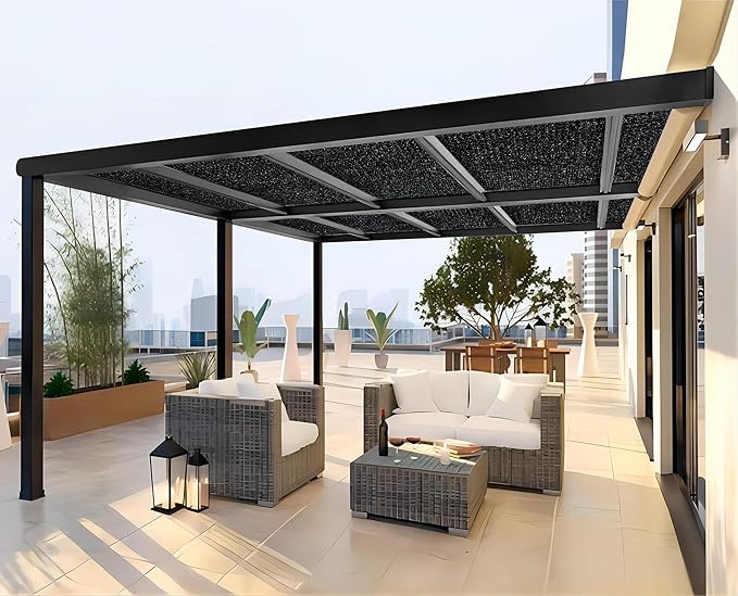 Shatex Privacy Screen Sun Shades Outdoor 10x12ft Taped Edge with Grommets Sun-Block Mesh Shade for Pergola,Awning,Patio,Window Cover, Black