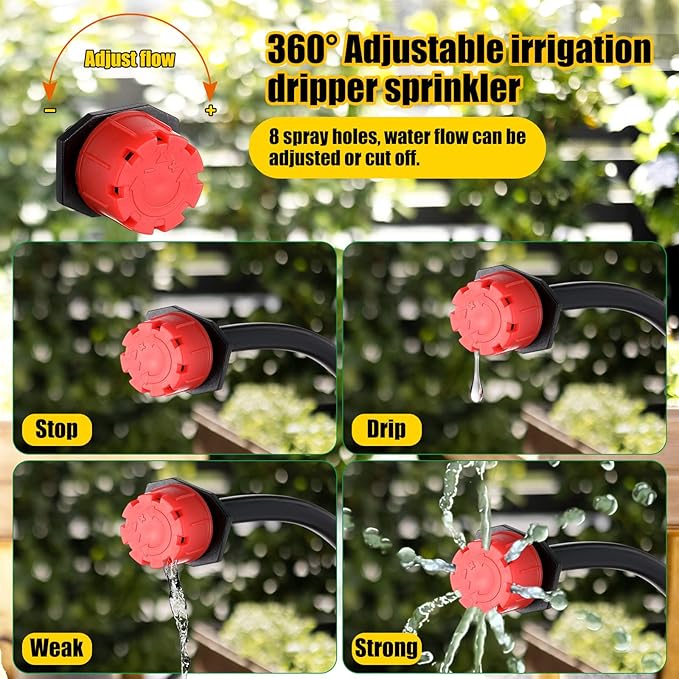 Yaocom 400 Pcs Sprinkler Irrigation Drippers, 1/4 Inch Barbed Drip Emitter, 360 Degree Watering Adjustable Suitable Anti-Clogging Drippers for 4mm/7mm Garden Watering Tubing System (Red)