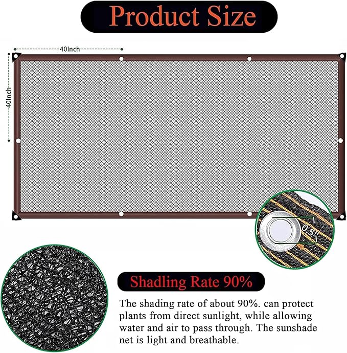 Shade Cloth for Garden - 90% Shade Neting with Grommets Outdoor Sun Shades Cover for Plant Pergola Patio Shade Mesh Tarp Greenhouse Chicken Coop Shade Cloth Black