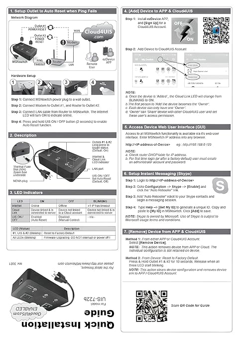 MSNSwitch2 Internet Enabled IP Remote Power Switch with Reboot - Control via Smartphone App, Cloud Service, Web Browser or API - 2 Independent AC Power Outlets (Model UIS-722b)