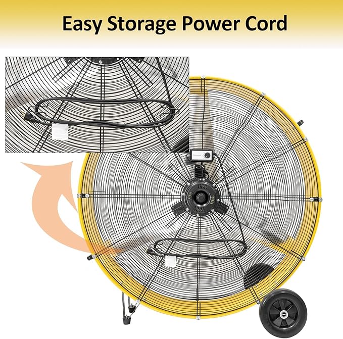 HiCFM 26800 CFM 42 inch Industrial Drum Fan, 4/5HP Powerful Motor, Heavy Duty Barrel Structure, 8 inch Wheels, Move Much Air for Warehouse, Garage or Industrial Commercial Use - CUL Listed