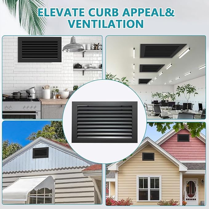Door Louver Vent Two Sided, Door Vents for Interior Doors, Aluminum Door Air Vent Grille, Metal Louvered Door Vent, Through Door Vent for Bathroom Cabinet (Black 20 * 12in)