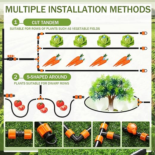 Tondiamo 50 Pcs Garden 5/8" Drip Irrigation Tape Tubing Fittings Kit Include Connector, Tee Coupling, Elbows, End Cap, On/Off Valve Barb for Most 16-17 mm Tubing Irrigation System (Orange)