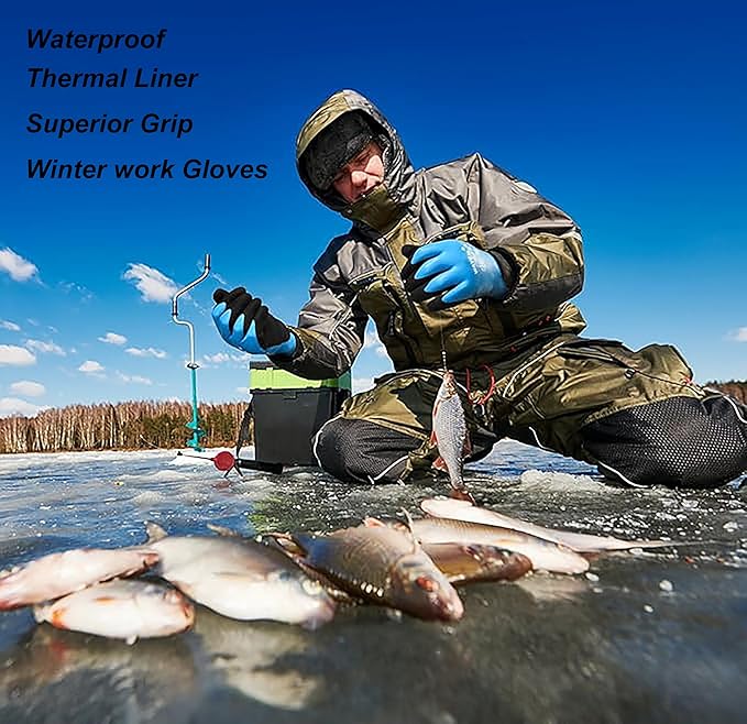 100% Waterproof Winter Work Gloves, Fleece Liner Thermal Work Gloves, Cold Weather Gardening Car Outdoor