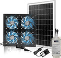 HNRLOY Solar Exhaust Fan for Greenhouse, Solar Chicken Coop Fan with 25W Solar Panel & 4 Pcs High-Speed Brushless DC Ventilation Fans for Shed,Attics,Barns,Dog Houses with 6000mAh Battery