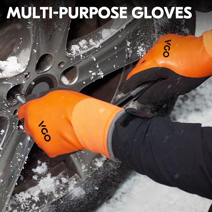 Vgo... 0°C/32°F Winter Double Lined Work Gloves for Men,Cold Storage,Freezer Use,Rubber Latex Coated,Touchscreen(M,Orange,RB2172FL)