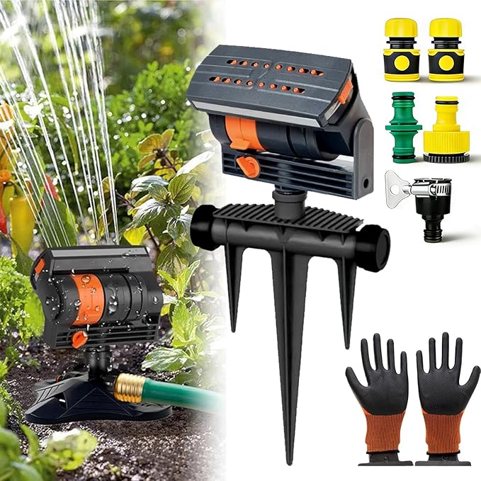 16-Nozzle Oscillating Sprinkler with Dual-Zone Sprinkler Water Timer, Adjustable Garden Sprinkler Watering System, 360° 16-Hole Automatic Rocking Sprinkler (Ground-Insert, Sprinklers)
