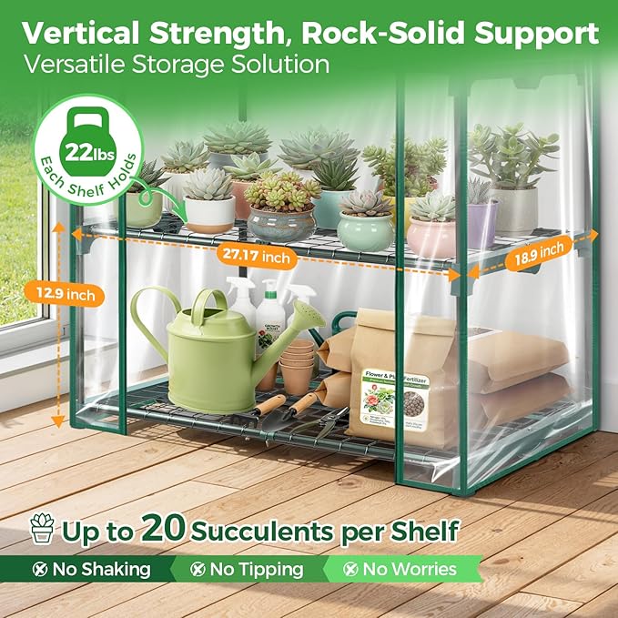 Mini Greenhouse for Outdoors Indoor: Ohuhu 23 x 19 x 75-Inch Small Plants Green House with 5 Tier Shelves, Portable Plastic Greenhouses with Heavy Duty Clear PVC Cover for Garden Patio Porch Balcony