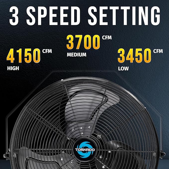 Tornado 20-Inch High Velocity Wall Fan - Outdoor Rated, IPX4 Water-Resistant, 3-Speed, 4750 CFM - Industrial, Commercial & Residential Use, Perfect for Greenhouses, UL Safety Certified
