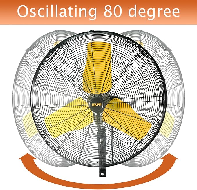 HiCFM 2 Pack 24" Oscillating Wall Fan, 8900 CFM High Velocity Industrial Wall Mounted Heavy Duty Shop Fans with 3 Speed 80° Oscillation for Outdoor Commercial Garage Warehouse workshops Factory