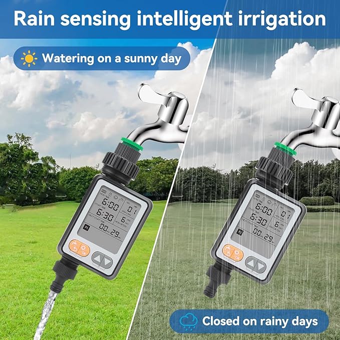 Sprinkler Timer, Outdoor Garden Hose Faucet Timer with 3in Display Rain Delay for Lawn Sprinkler and Nozzle Sprayer, 1 Outlet
