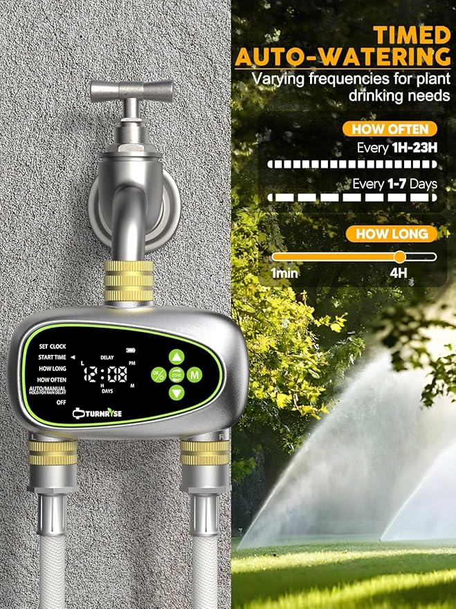 Water Timer for Garden Hose - 2 Zone Sprinkler Controller with Brass Inlet Programmable Hose Timer, Automatic Drip Irrigation System for Yard Lawn Greenhouse