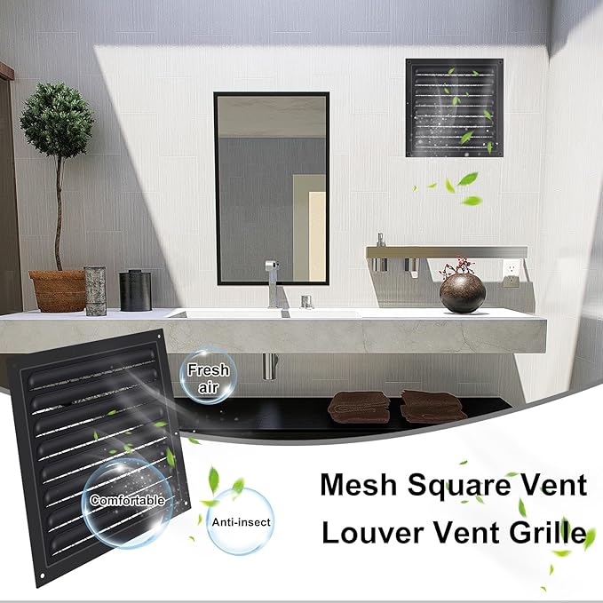 2 Pcs 8" X 8" Attic Vent Metal Shed Vents Gable Vents Louver Vent Grille with Screen Mesh for Home Garage Attic Ceiling, Boost Ventilation and Guard Against Moisture (Black)