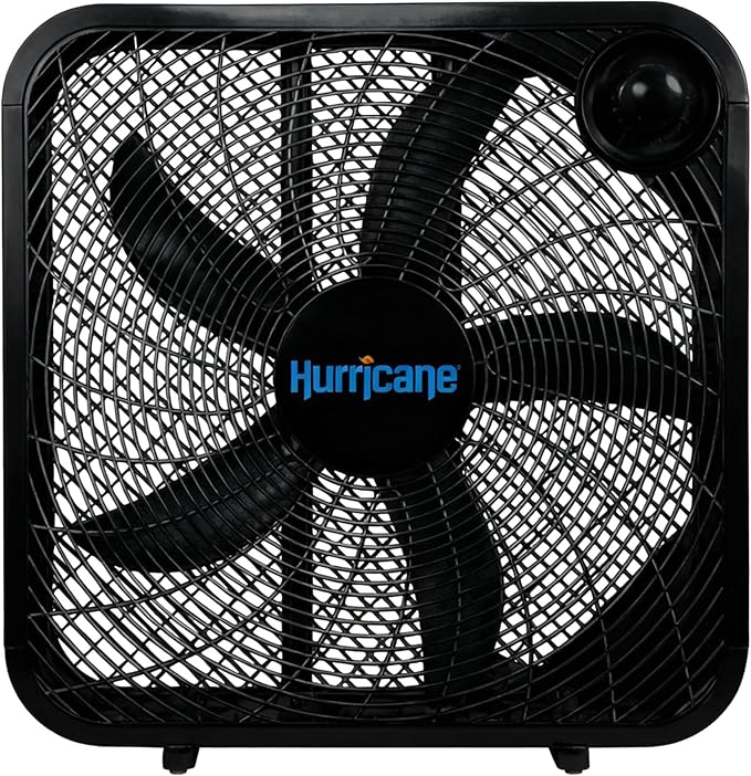 Hurricane Classic Floor Mount Box Fan w/ 3 Quiet Speeds, Black, 20" - Corded Portable Electric Air Cooling Unit w/ Powerful 2400 CFM Airflow for Home, Garage, Office, Bedroom & Basement