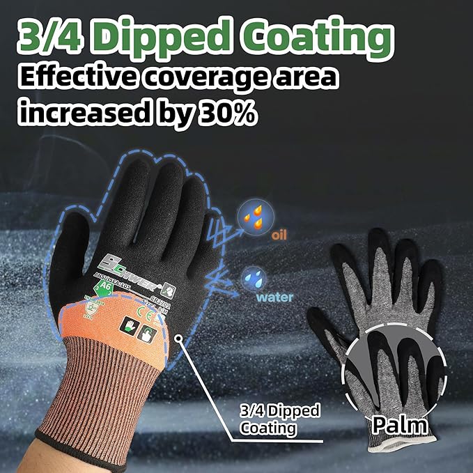 Schwer ANSI A6 Cut Resistant Gloves, CR3709 Cut Proof Work Gloves, Touch-screen Cutting Gloves, 3/4 Dipped Coating for Woodworking, Glass Metal Cutting, Construction, Fishing, XXL,1 pair