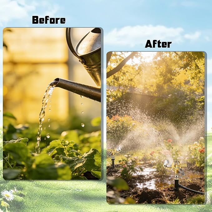 Triumpeek 2-Piece 1/2" Brass Impact Sprinkler Heads, Heavy Duty Adjustable 0-360° Pattern, Long Range Sprinkler for Lawn & Garden Irrigation, Large Area Watering Coverage