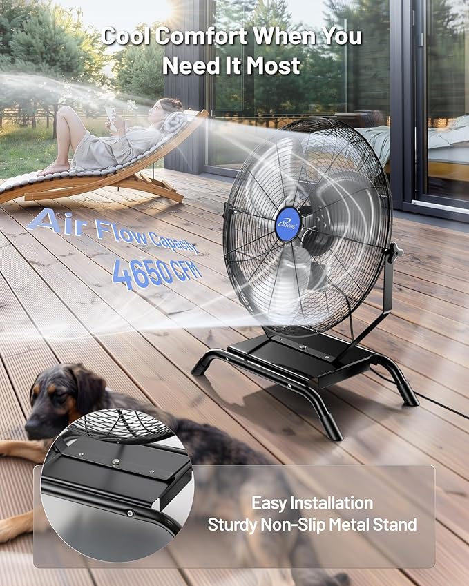 iLiving Wall Mounted/Floor Stand Variable 20 Inches Speed Indoor/Outdoor Fan, Industrial grade for Patio, Greenhouse, Garage, Workshop, and Loading Dock, 4650 CFM, Black