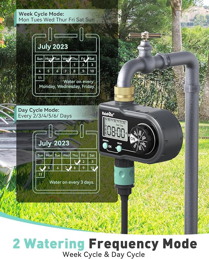 RAINPOINT Sprinkler Timer with 3 Individual Programs, Brass Inlet Water Timer for Garden Hose, Sprinkler Controller, Automatic/Manual Irrigation System for Lawn & Yard Watering, 1 Outlet