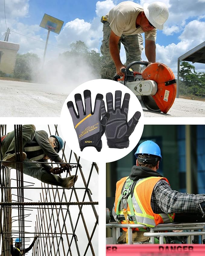 HANDLANDY Work Gloves for Men & Women, Utility Mechanic Working Gloves Touch Screen, Flexible Gardening Gloves for Yard