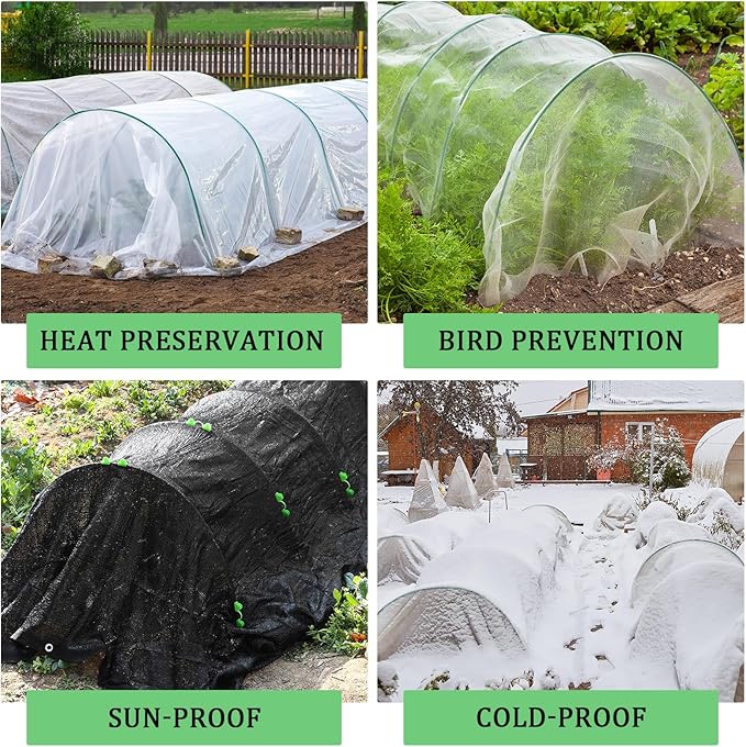 10 X 20FT 75% Garden Shade Cloth with Hoops,Plant Shade Cloth Garden Greenhouse Grow Tunnel for Heat Protection,Raised Bed Row Cover Black Netting Tarp for Outdoor Outside Patio Chicken Coops