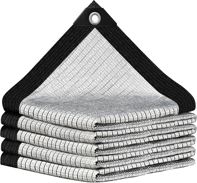 Aluminum Shade Cloth- Breathable Cooling 80% Shading Rate with Edge and Mesh Easy Hanging,Shade Cloth for Garden,Greenhouse,Balcony,Lawn Terrace,Chicken Coop and Dog Kennel,Reflective Tarp