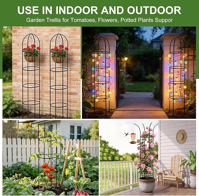 100% Metal Obelisk Garden Trellis 6.6 Ft Tall Plant Support for Climbing Vines and Flowers Stands,Rose Bush Round Trellis for Pots Metal Plant Flower Trellises for Clematis Vine Jasmine Outdoor Indoor