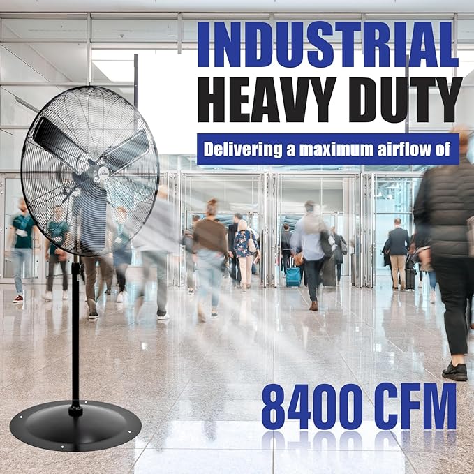 iLiving 30" Commercial Pedestal Oscillating Fan - Shop, Garage, Warehouse - 120V 1.8A 8400 CFM
