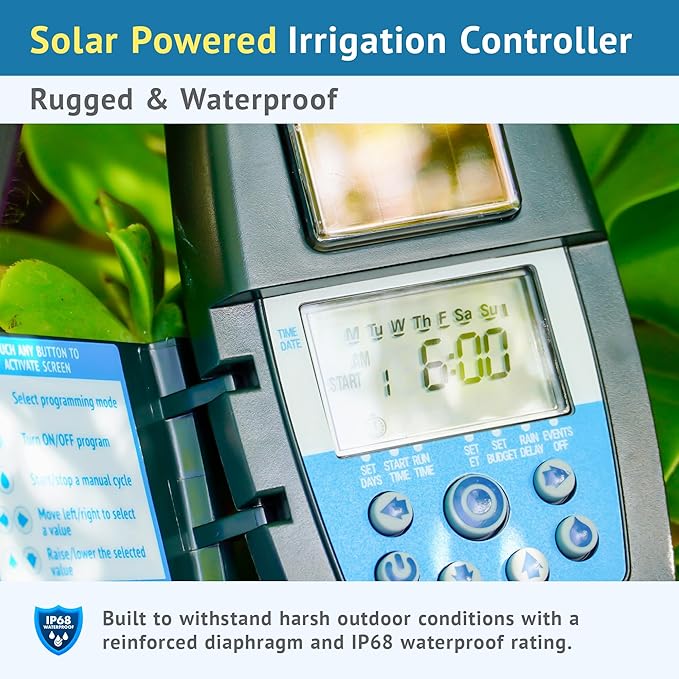 DIG ECO1ILV.075 Single Station Solar Powered Irrigation Controller W/Rain Sensor Connections Mounted on a 3/4" FNPT Inline Valve