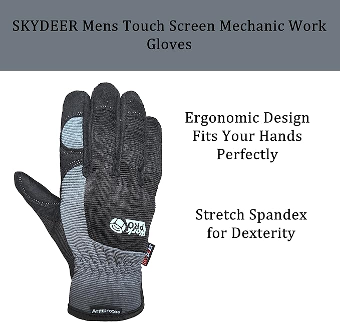 SKYDEER Touch Screen Leather Work Gloves for Women, Impact Protection, Vibration Reduction, Machine Washable Gardening Gloves (SD8821G/M)