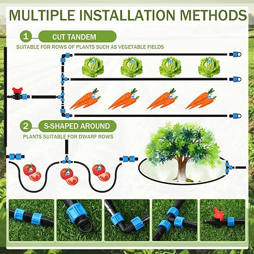 Tondiamo 50 Pcs Garden 5/8" Drip Irrigation Tape Tubing Fittings Kit Include Connector, Tee Coupling, Elbows, End Cap, On/Off Valve Barb for Most 16-17 mm Tubing Irrigation System(Blue)
