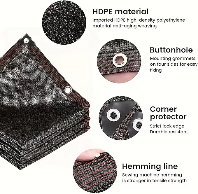 Shade Cloth Mesh Tarp with Grommets - 8x8M Black for Patio, Garden, Greenhouse, Car Cover, Plant Sun Protection