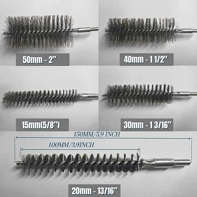 50 in Pipe Cleaning Brush Set with Stainless Steel Bristles, 5X Wire Brush with 4X Galvanized Flexible Rods, Stainless Steel Pipe Brush for Rust Polish,Tubes,Auto Parts Cleaning