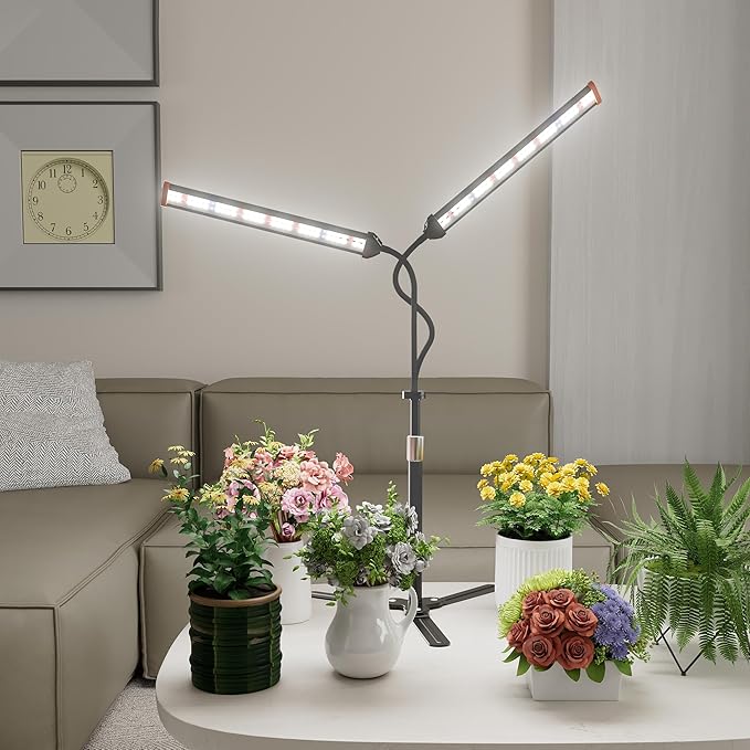 GooingTop Grow Light for Indoor Plants,5000K Full Spectrum Growing Plant Lamp with White Red Blue LED for Pots Succulents Seed Starting,Height Adjustable 10-32'' with Optional Dimming & Timer