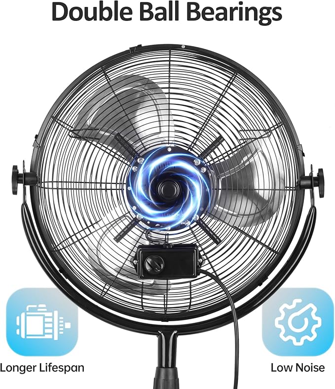 BEESTAR 20 Inch Heavy Duty High Velocity Pedestal Fan,Industrial Standing Fan with Adjustable Height and Tilt,3-Speed,Metal Fan for Industrial, Commercial, Residential, Greenhouse,Black