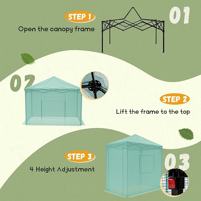 Devoko Walk-in Greenhouse, Instant Pop Up Green House for Outdoors with Zippered Door and 2 Roll-up Windows, PE Cover, Portable and Easy Assemble (Green, 6x4 Feet)