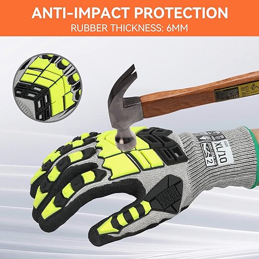 Safety Work Gloves,Impact Gloves for Men Women,Cut Resistant Non-Slip Heavy Duty Gloves with Nitrile Grip,Touch Screen Glove with Impact Protection for Gardening Mechanic Construction, Large
